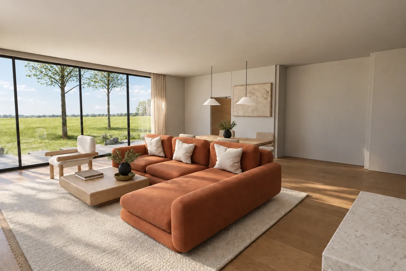 Salón de Casa Olmo con el primer estilo de interiorismo