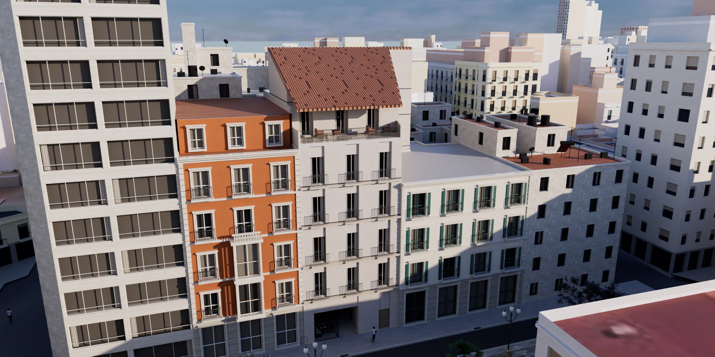 Palm Suites, Alicante: el edificio entre sus vecinos, renderizado con Unreal Engine
