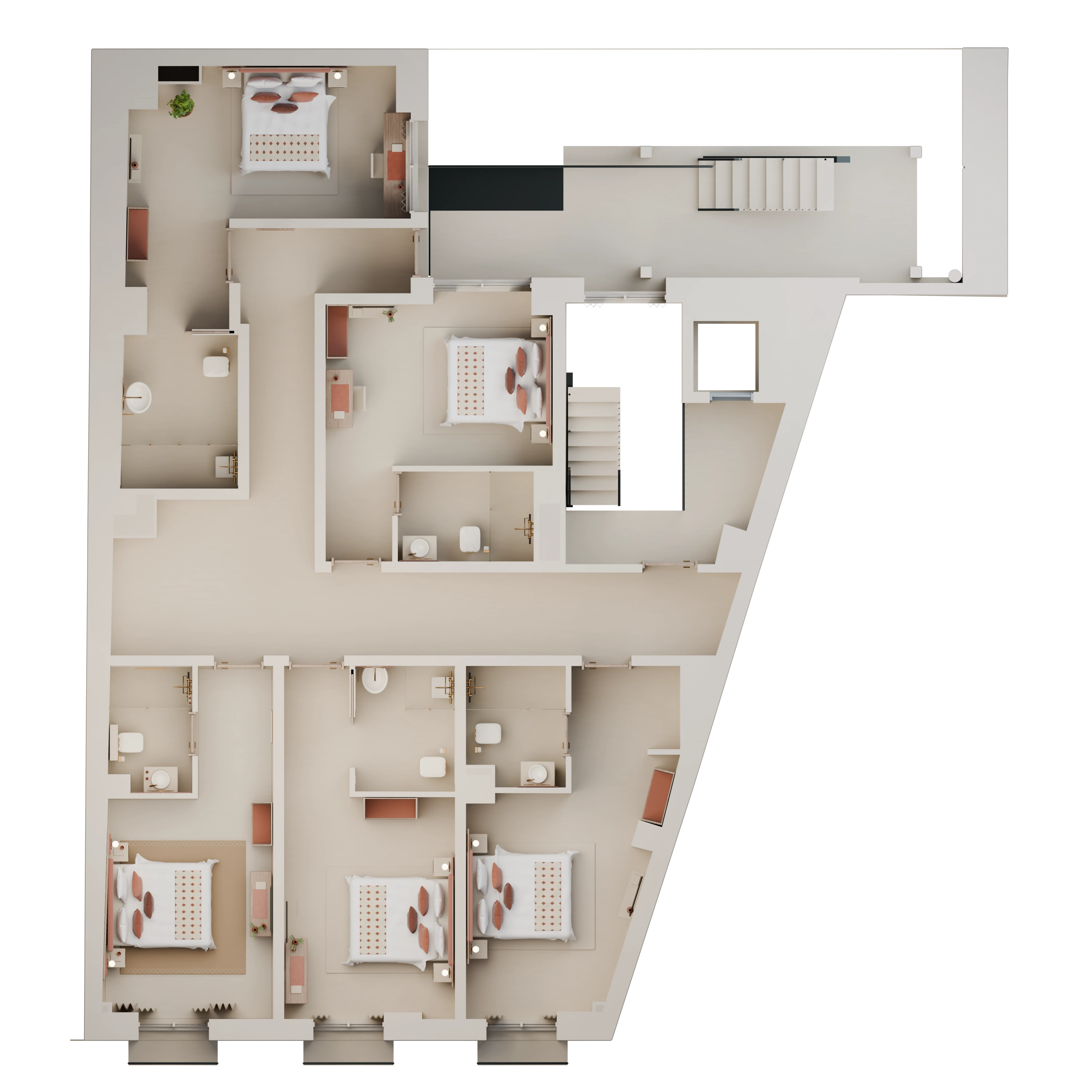 Plano amueblado de la planta 1 de Palm Suites