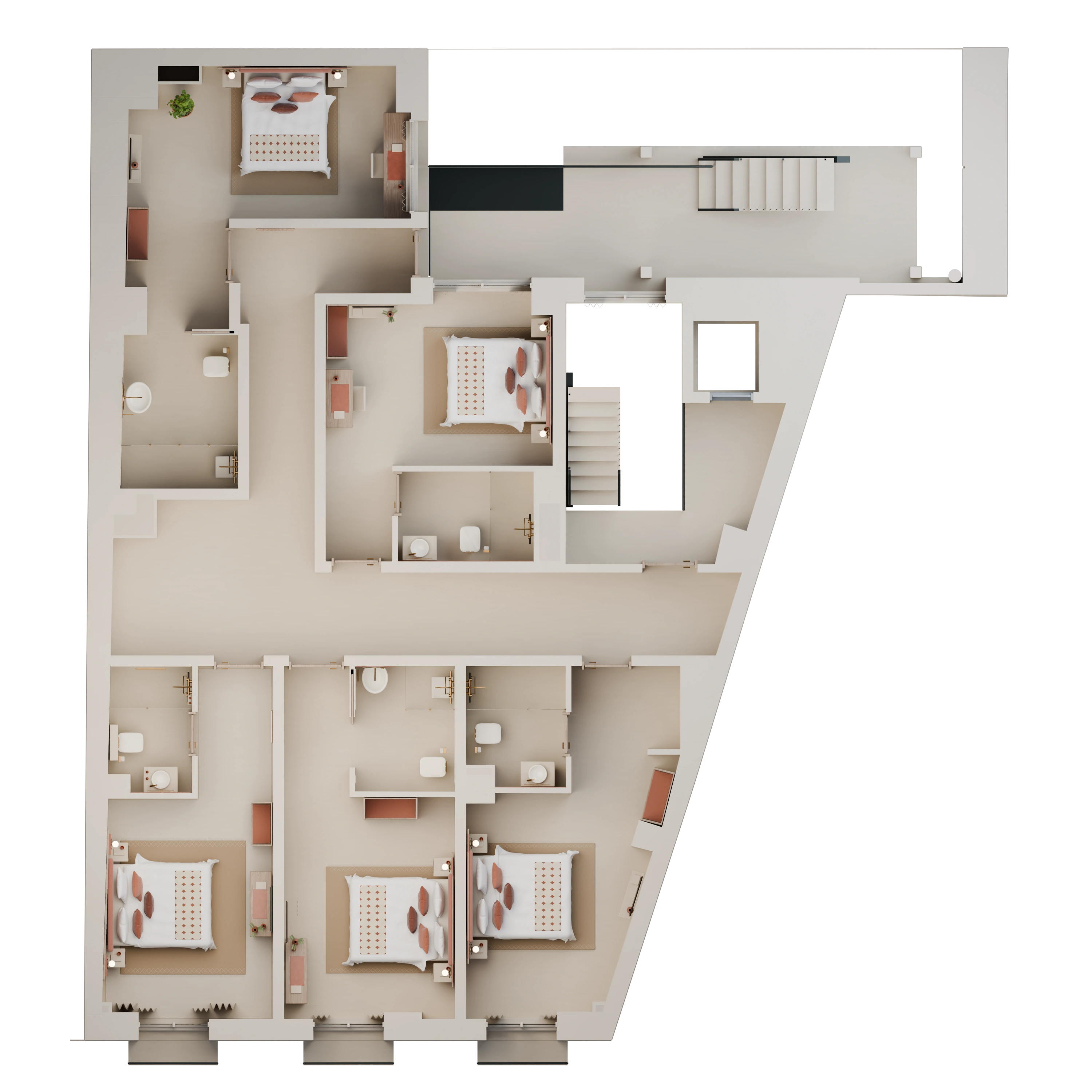 Plan meublé du premier étage de Palm Suites